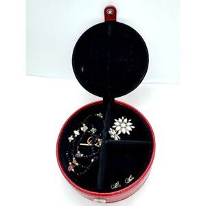 Jewelry Travel Case Red Embossed Case Black Velvet Interior Heart